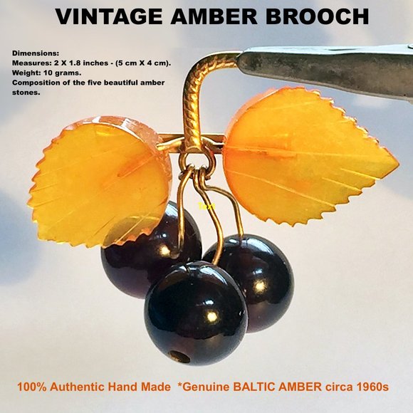 VINTAGE AMBER BROOCH - Picture 2 of 8